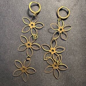 Gold Floral Dangle Hoop Earrings - Women's Jewelry